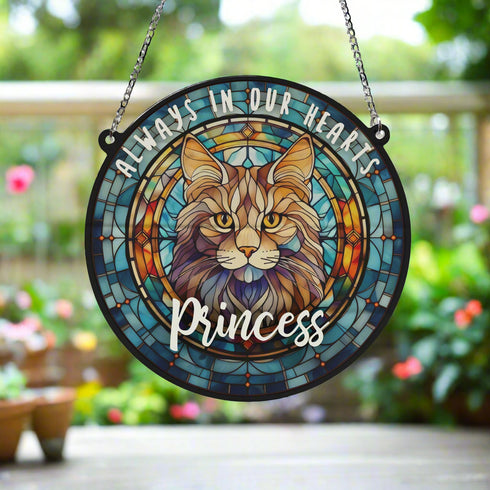 Cat Maine Coon Memorial Stained Glass Effect Suncatcher